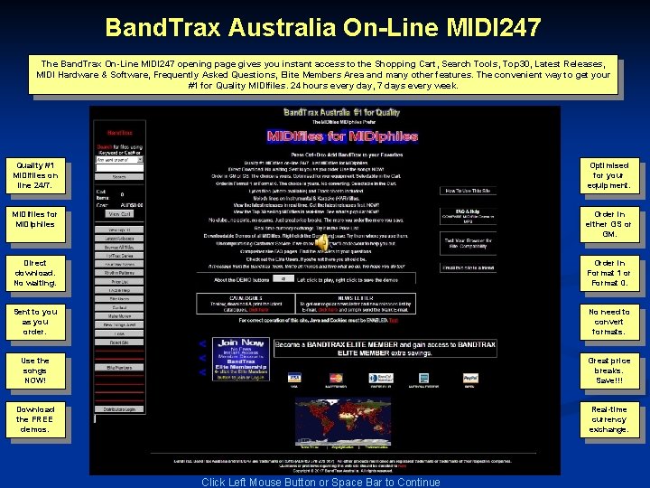 Band. Trax Australia On-Line MIDI 247 The Band. Trax On-Line MIDI 247 opening page