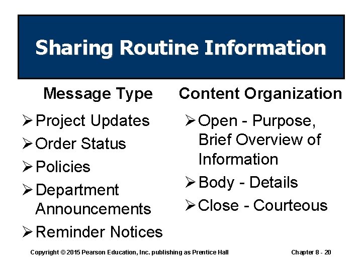 Sharing Routine Information Message Type Ø Project Updates Ø Order Status Ø Policies Ø Sharing Routine Information Message Type Ø Project Updates Ø Order Status Ø Policies Ø