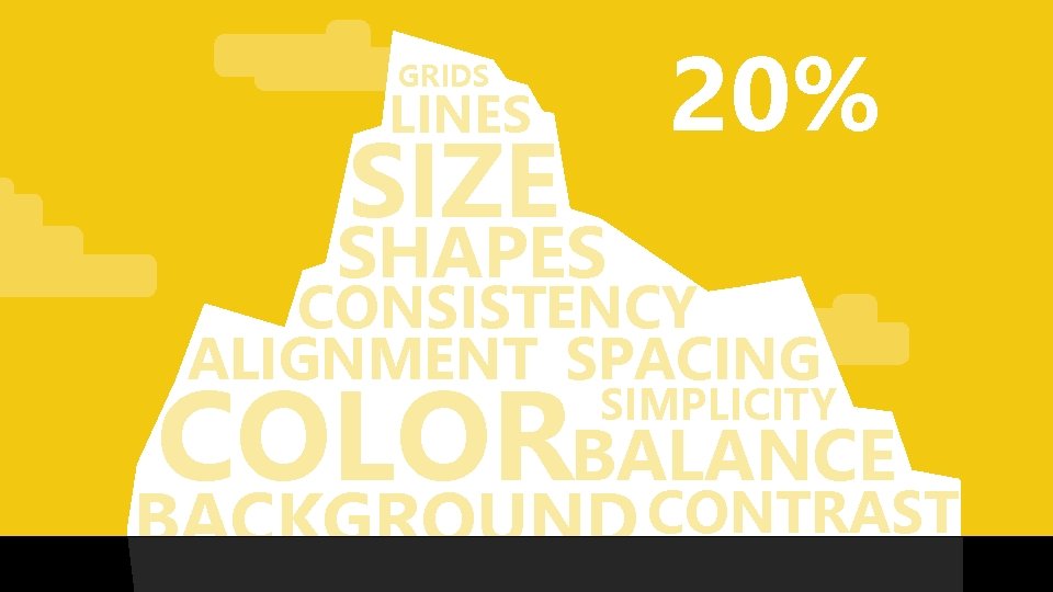 20% GRIDS LINES SIZE SHAPES CONSISTENCY ALIGNMENT SPACING BALANCE COLOR BACKGROUND CONTRAST SIMPLICITY 