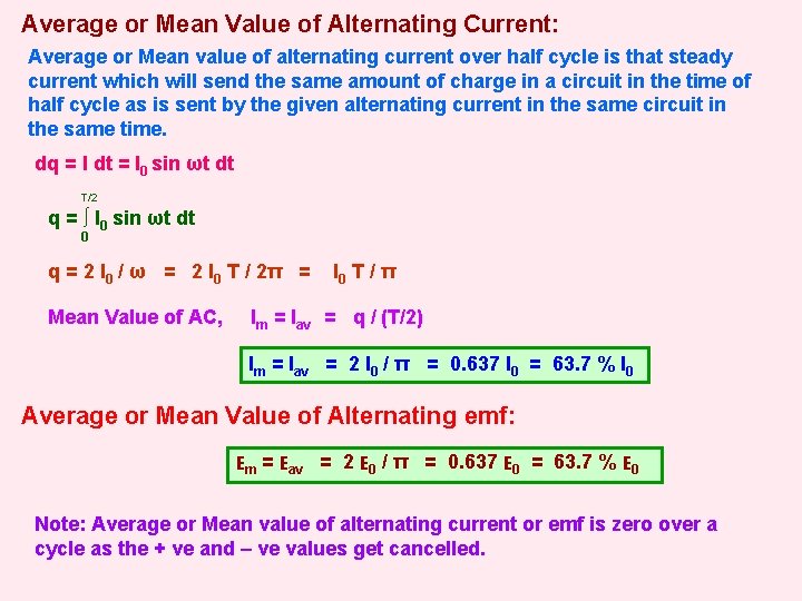 Average or Mean Value of Alternating Current: Average or Mean value of alternating current