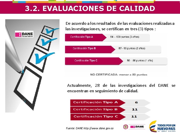 3. 2. EVALUACIONES DE CALIDAD De acuerdo a los resultados de las evaluaciones realizadas