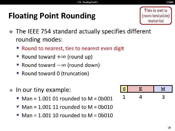 L 13: Floating Point II CS 295 This is extra (non-testable) material Floating Point