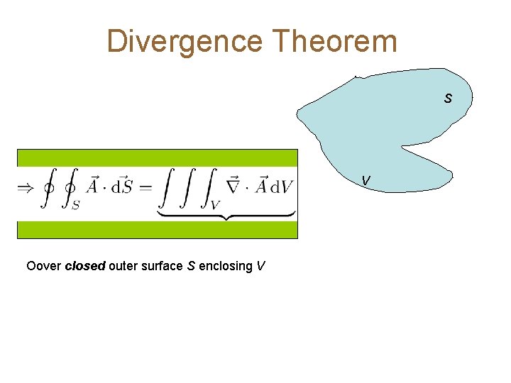 Divergence Theorem S V Oover closed outer surface S enclosing V 