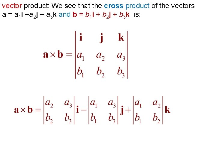 vector product: We see that the cross product of the vectors a = a