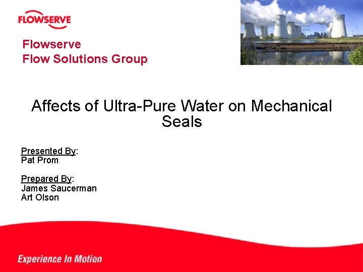 Flowserve Flow Solutions Group Affects of Ultra-Pure Water on Mechanical Seals Presented By: Pat
