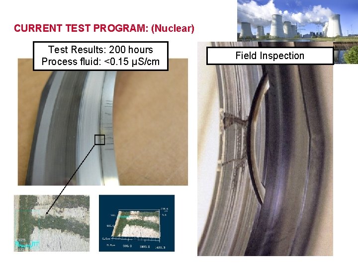 CURRENT TEST PROGRAM: (Nuclear) Test Results: 200 hours Process fluid: <0. 15 µS/cm Field