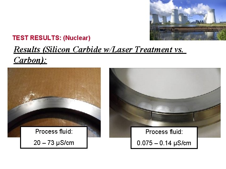 TEST RESULTS: (Nuclear) Results (Silicon Carbide w/Laser Treatment vs. Carbon): Process fluid: 20 –