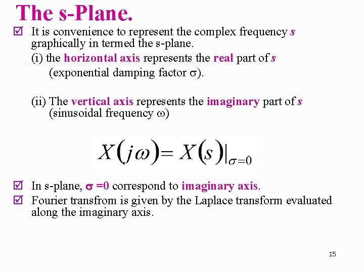 The s-Plane. þ It is convenience to represent the complex frequency s graphically in The s-Plane. þ It is convenience to represent the complex frequency s graphically in