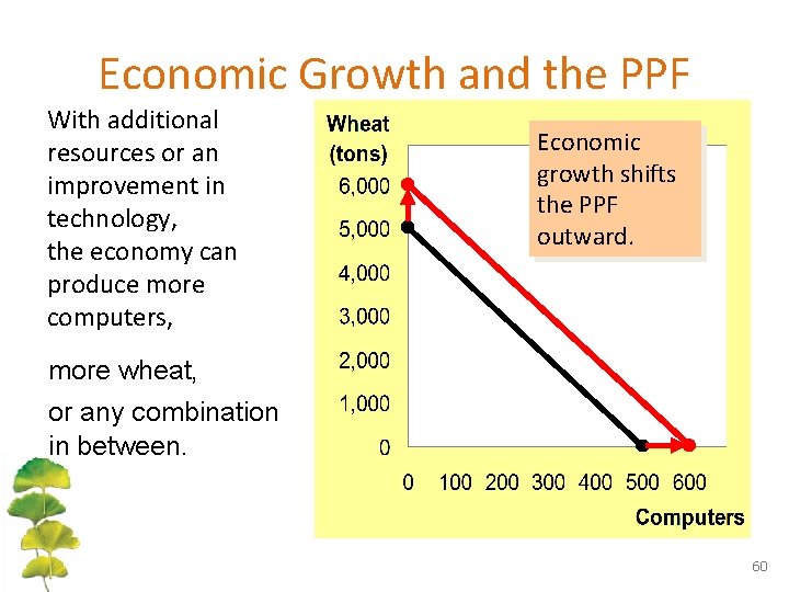 Economic Growth and the PPF With additional resources or an improvement in technology, the