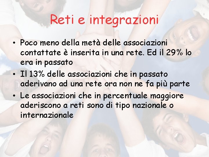 Reti e integrazioni • Poco meno della metà delle associazioni contattate è inserita in