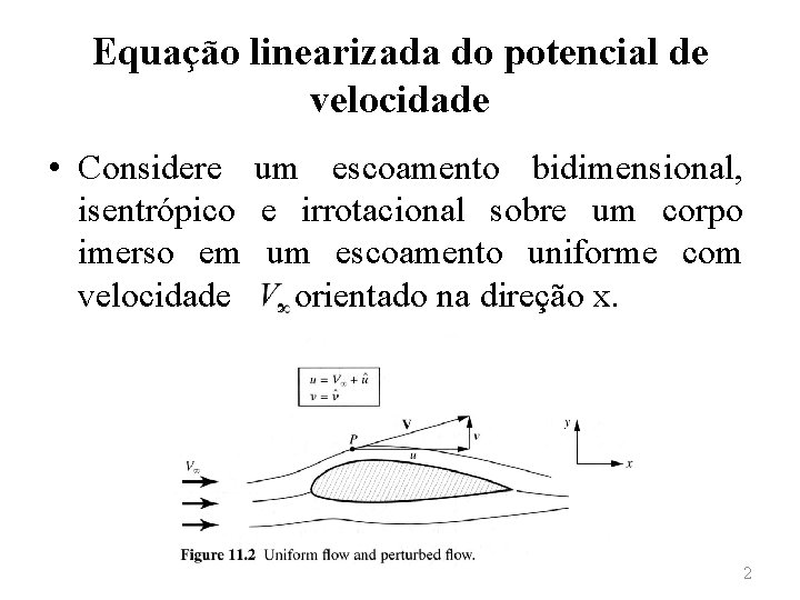Equação linearizada do potencial de velocidade • Considere isentrópico imerso em velocidade um escoamento