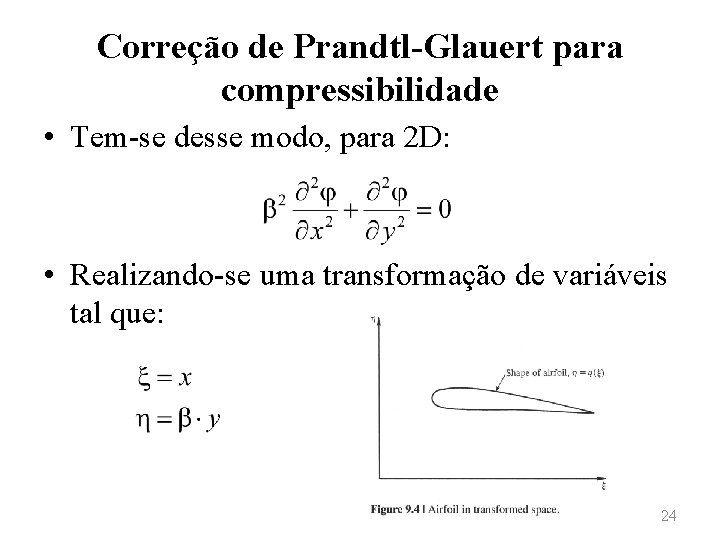 Correção de Prandtl-Glauert para compressibilidade • Tem-se desse modo, para 2 D: • Realizando-se