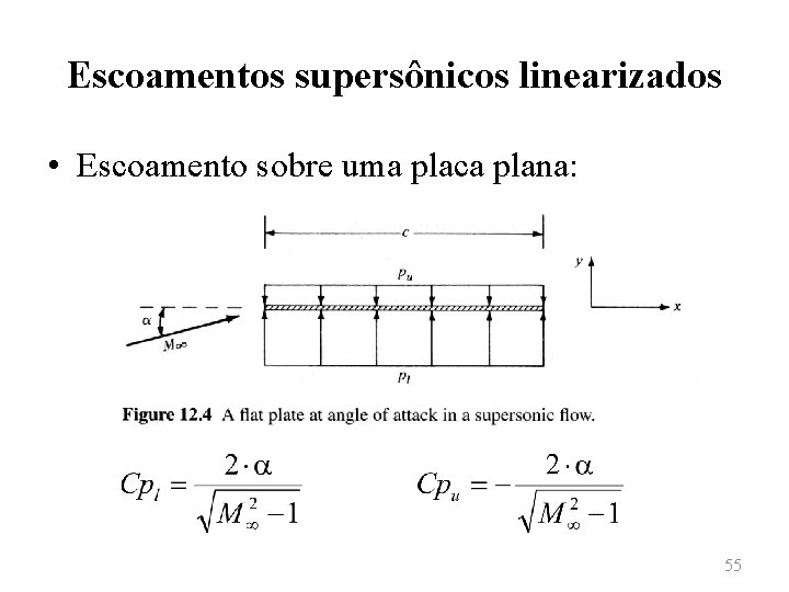 Escoamentos supersônicos linearizados • Escoamento sobre uma placa plana: 55 