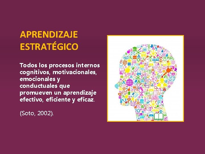 APRENDIZAJE ESTRATÉGICO Todos los procesos internos cognitivos, motivacionales, emocionales y conductuales que promueven un