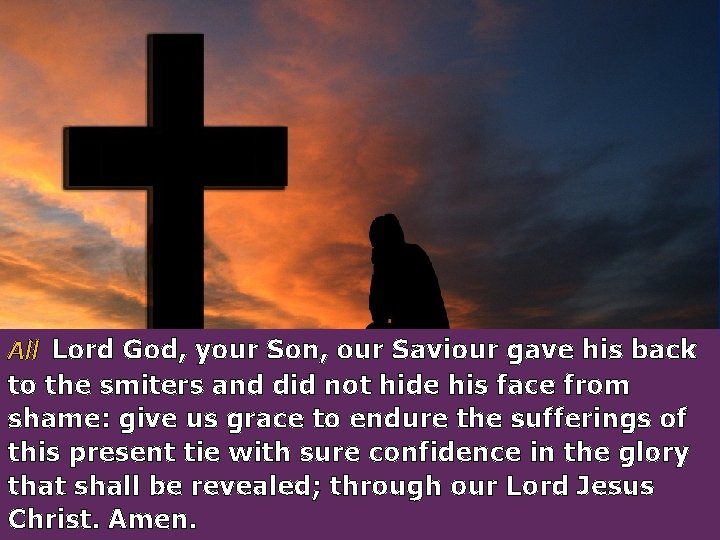 All Lord God, your Son, our Saviour gave his back to the smiters and