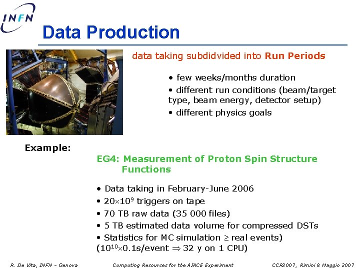 Data Production data taking subdidvided into Run Periods • few weeks/months duration • different