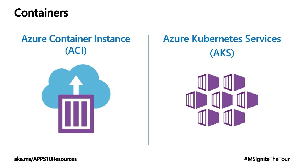 Azure Container Instance (ACI) Azure Kubernetes Services (AKS) 