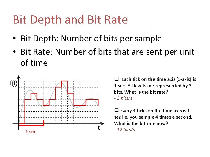 Bit Depth and Bit Rate • Bit Depth: Number of bits per sample •