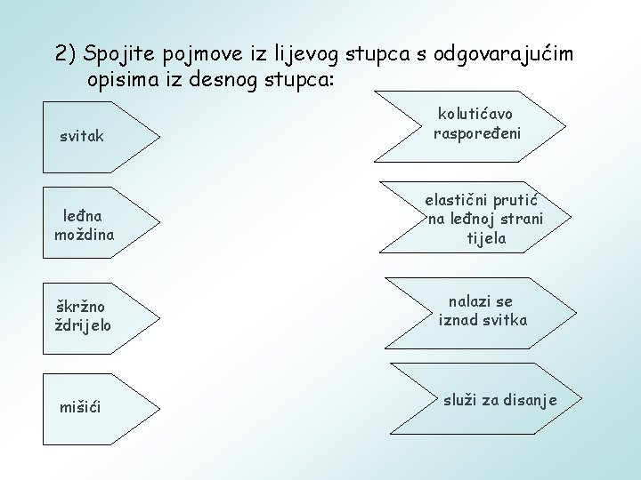 2) Spojite pojmove iz lijevog stupca s odgovarajućim opisima iz desnog stupca: svitak kolutićavo