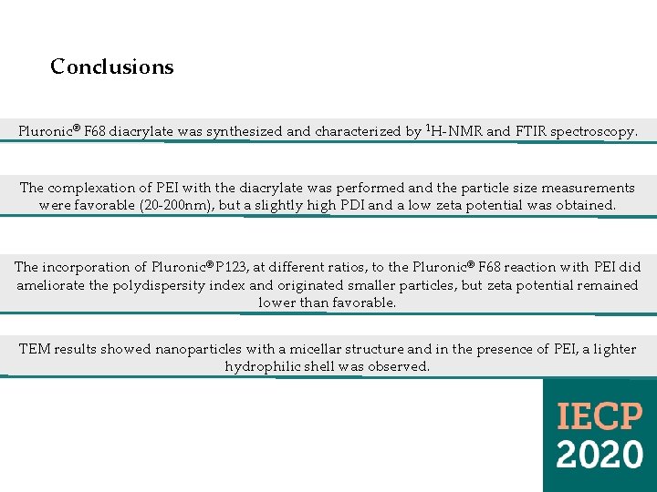 Conclusions Pluronic® F 68 diacrylate was synthesized and characterized by 1 H-NMR and FTIR