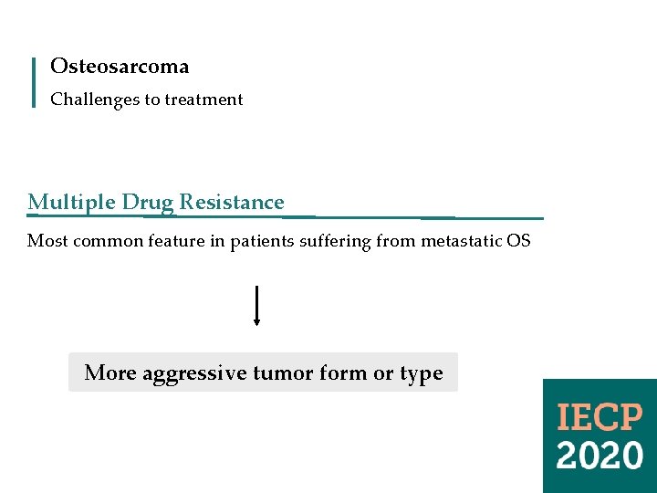 Osteosarcoma Challenges to treatment Multiple Drug Resistance Most common feature in patients suffering from