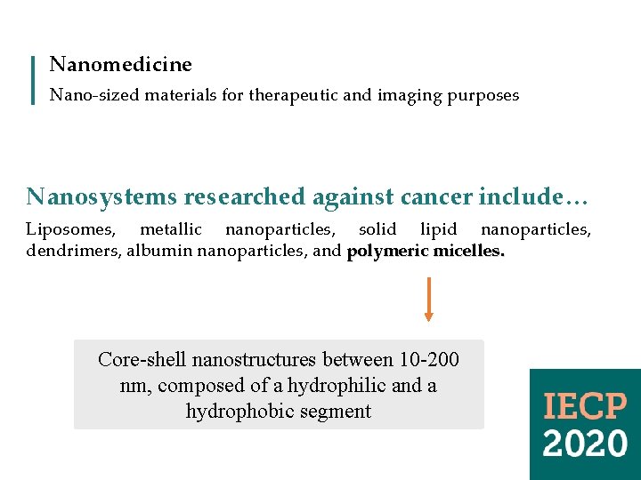 Nanomedicine Nano-sized materials for therapeutic and imaging purposes Nanosystems researched against cancer include… Liposomes,