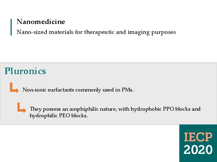 Nanomedicine Nano-sized materials for therapeutic and imaging purposes Pluronics Non-ionic surfactants commonly used in