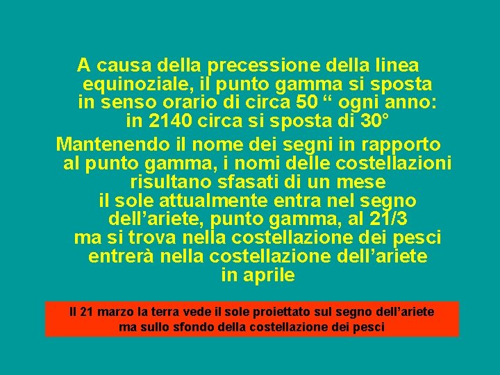 A causa della precessione della linea equinoziale, il punto gamma si sposta in senso