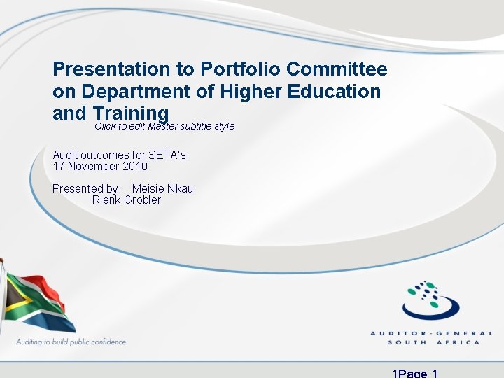 Presentation to Portfolio Committee on Department of Higher