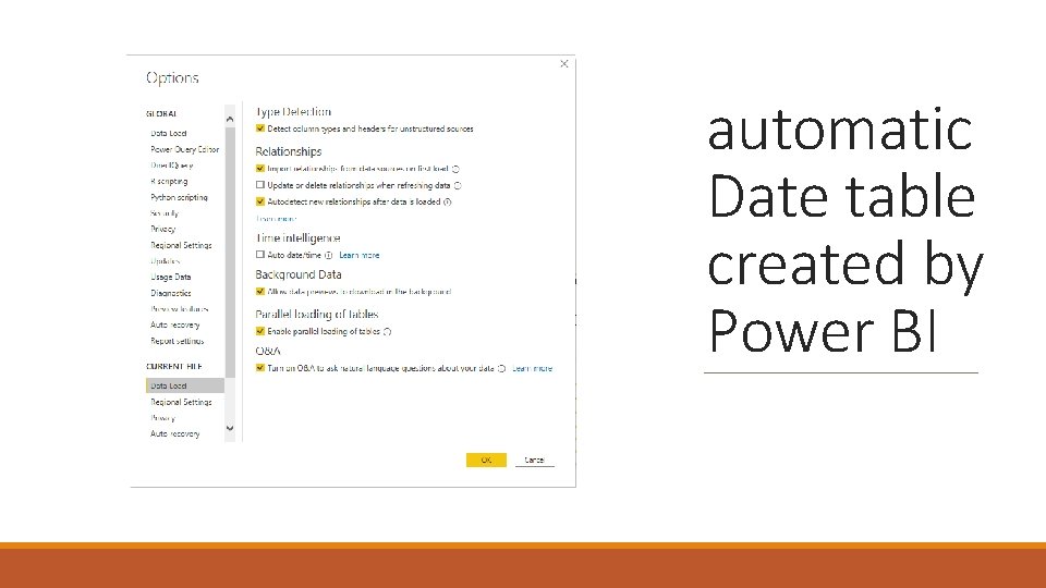 automatic Date table created by Power BI 