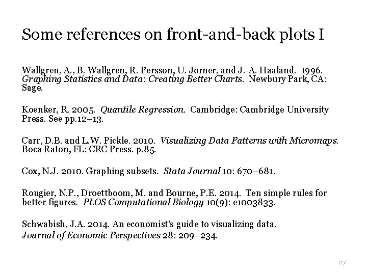 Some references on front-and-back plots I Wallgren, A. , B. Wallgren, R. Persson, U.