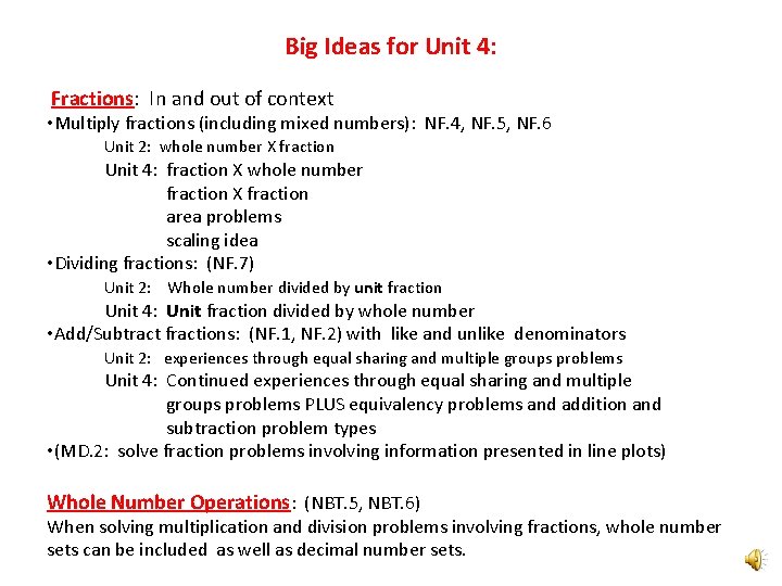 Big Ideas for Unit 4: Fractions: In and out of context • Multiply fractions