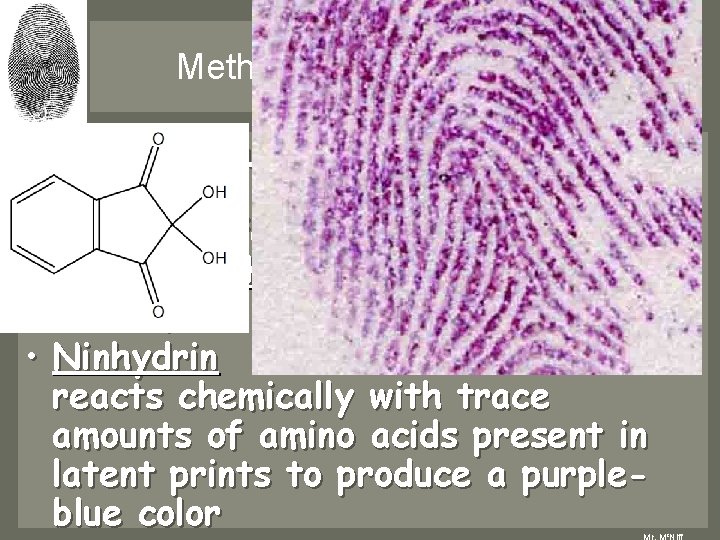 Methods of detection cont. • Examiners use various chemical methods to visualize latent prints Methods of detection cont. • Examiners use various chemical methods to visualize latent prints