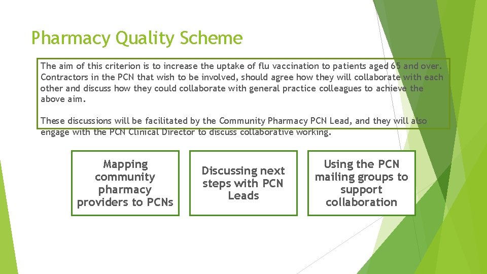 Pharmacy Quality Scheme The aim of this criterion is to increase the uptake of