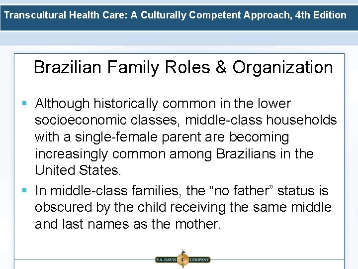 Transcultural Health Care: A Culturally Competent Approach, 4 th Edition Brazilian Family Roles &