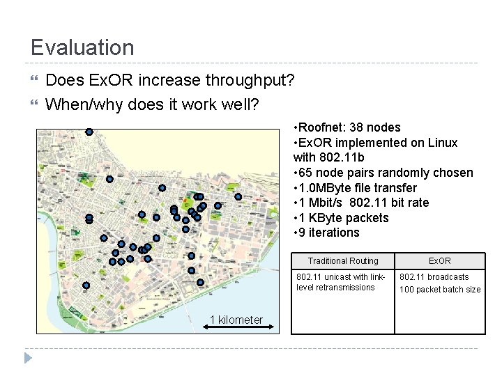 Evaluation Does Ex. OR increase throughput? When/why does it work well? • Roofnet: 38