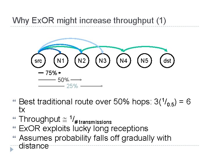 Why Ex. OR might increase throughput (1) src N 1 N 2 N 3