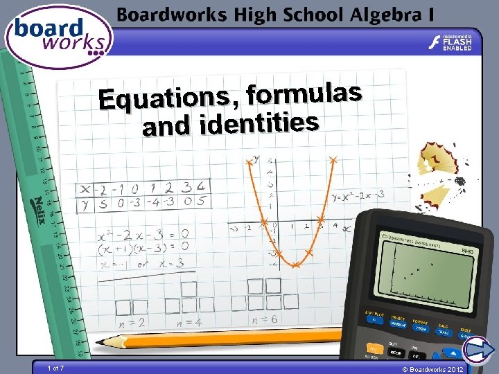 Equations, formulas and identities 1 of 7 © Boardworks 2012 