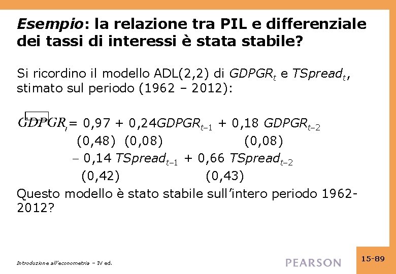 Esempio: la relazione tra PIL e differenziale dei tassi di interessi è stata stabile?