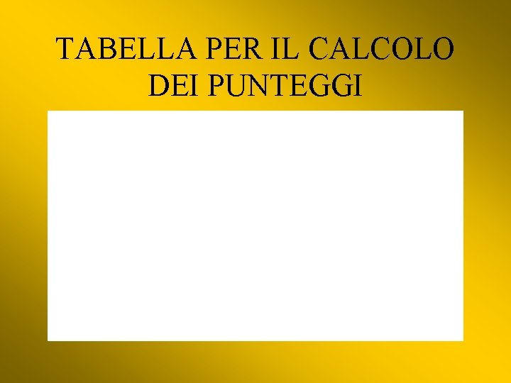 TABELLA PER IL CALCOLO DEI PUNTEGGI 
