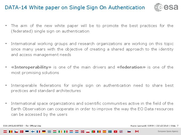 DATA-14 White paper on Single Sign On Authentication • The aim of the new