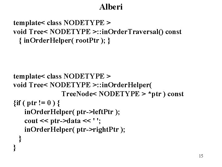 Alberi template< class NODETYPE > void Tree< NODETYPE >: : in. Order. Traversal() const