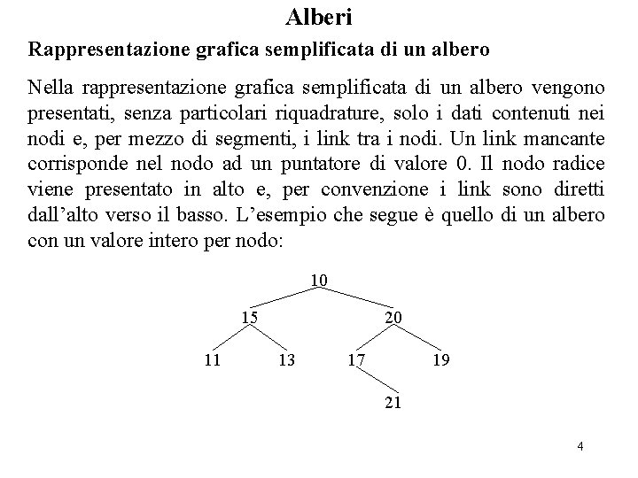 Alberi Rappresentazione grafica semplificata di un albero Nella rappresentazione grafica semplificata di un albero