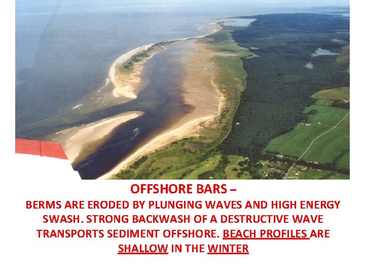 OFFSHORE BARS – BERMS ARE ERODED BY PLUNGING WAVES AND HIGH ENERGY SWASH. STRONG