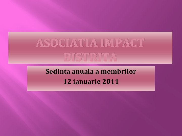 ASOCIATIA IMPACT BISTRITA Sedinta anuala a membrilor 12 ianuarie 2011 