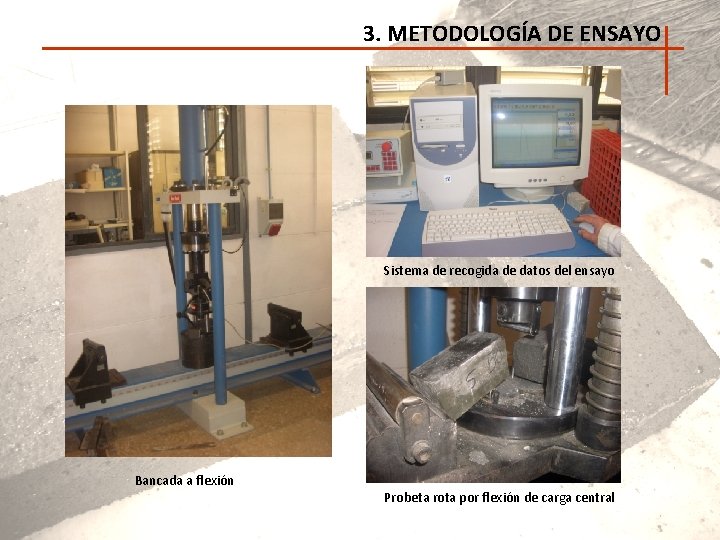 3. METODOLOGÍA DE ENSAYO Sistema de recogida de datos del ensayo Bancada a flexión