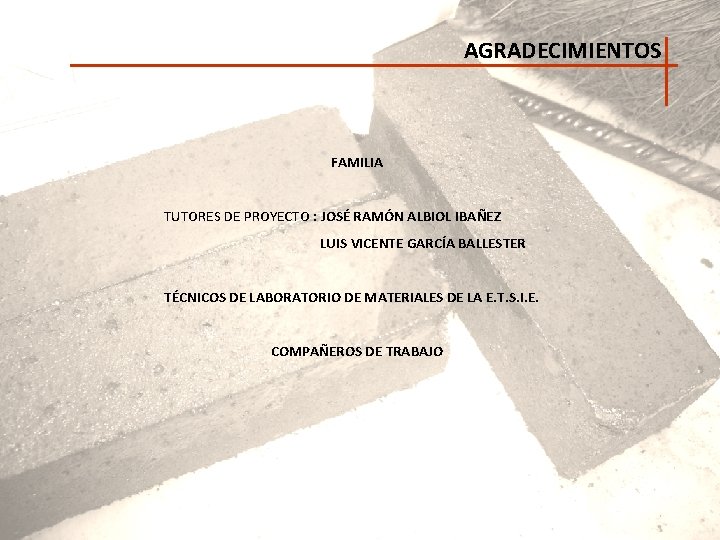 AGRADECIMIENTOS FAMILIA TUTORES DE PROYECTO : JOSÉ RAMÓN ALBIOL IBAÑEZ LUIS VICENTE GARCÍA BALLESTER