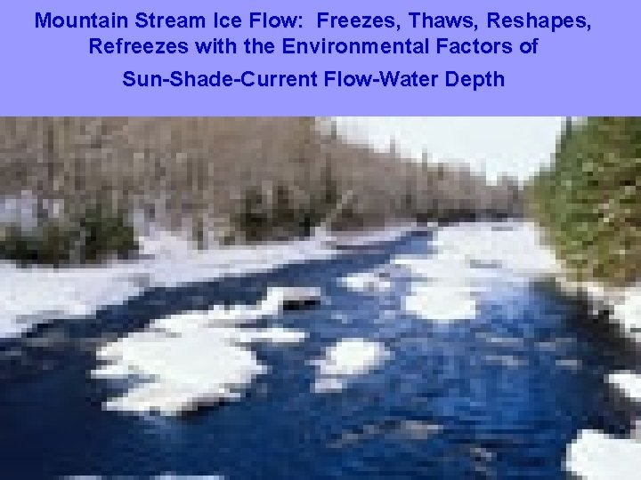 Mountain Stream Ice Flow: Freezes, Thaws, Reshapes, Refreezes with the Environmental Factors of Sun-Shade-Current