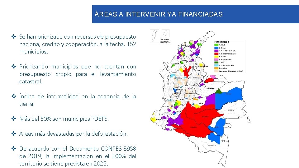 ÁREAS A INTERVENIR YA FINANCIADAS v Se han priorizado con recursos de presupuesto naciona,