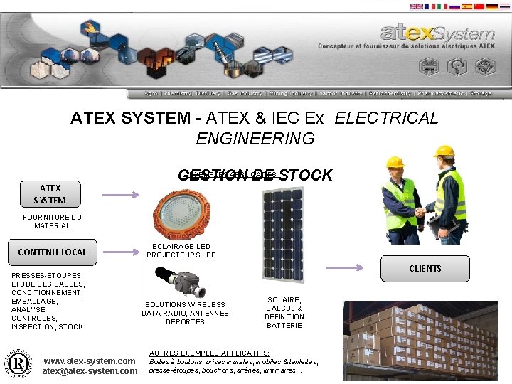 ATEX SYSTEM - ATEX & IEC Ex ELECTRICAL ENGINEERING ATEX SYSTEM EXEMPLES APPLICATIFS: GESTION